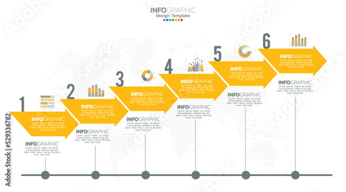Timeline infographic vector with 6 steps can be used for workflow, layout, diagram, annual report, web design.