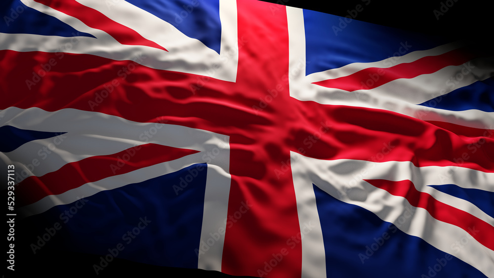 Flag of the United Kingdom, also called Royal Jack, 3d rendering illustration. Dramatic lighting. Flag of the United Kingdom, also called Royal Jack, 3d rendering illustration. Dramatic lighting.