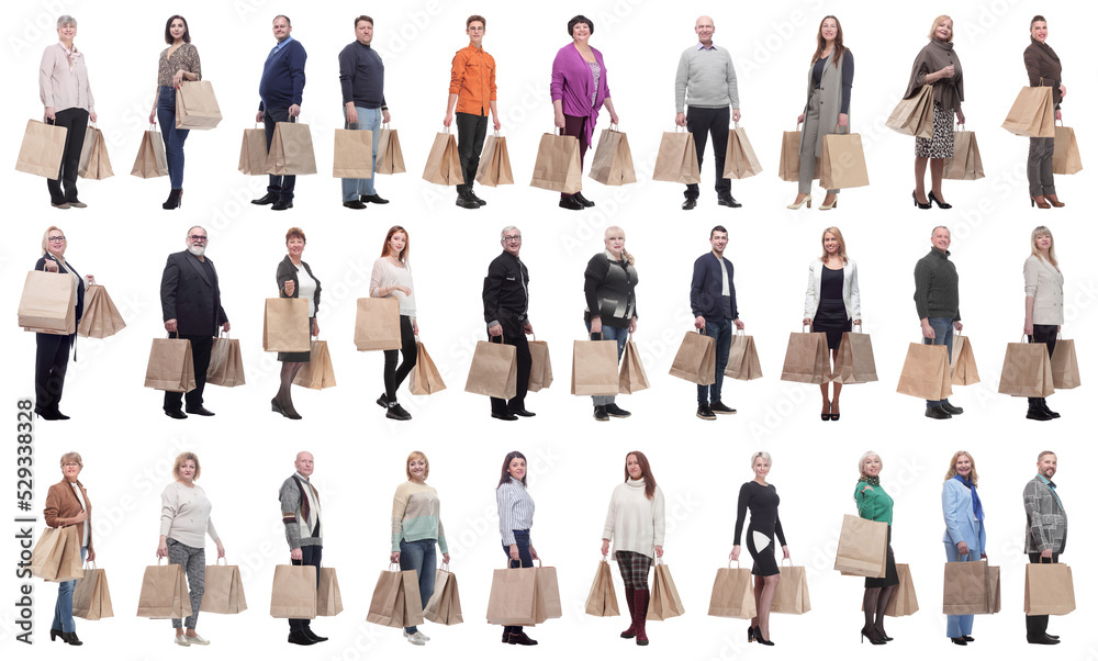 Fototapeta premium a line of people with shopping bags isolated