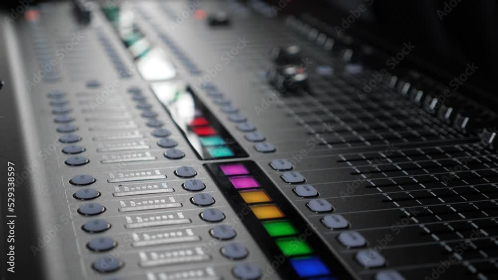 Sound audio mixer at record studio. Closeup Sound audio mixer at record studio. Closeup