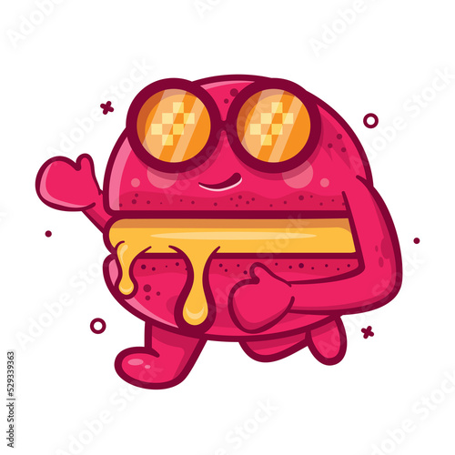 cool macaron bakery character mascot running isolated cartoon in flat style design
