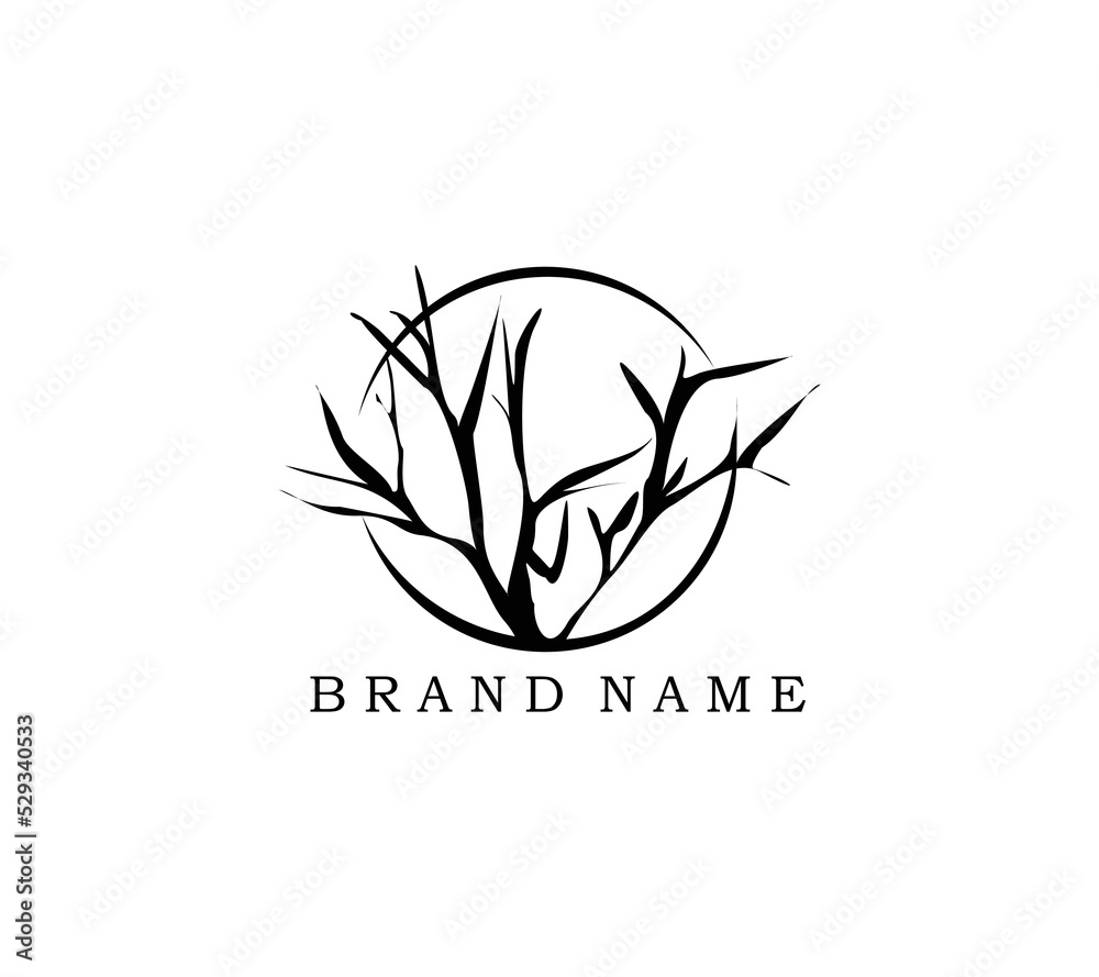 Logo design template, silhouette of fir tree and half moon landscape icon Logo design template, silhouette of fir tree and half moon landscape icon
