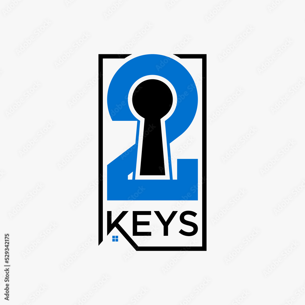 Simple and unique letter or word 2 KEYS font with roof house and key hole image graphic icon logo design abstract concept vector stock. Can be used as symbol related to typography or property Simple and unique letter or word 2 KEYS font with roof house and key hole image graphic icon logo design abstract concept vector stock. Can be used as symbol related to typography or property