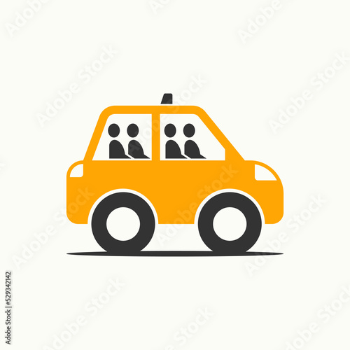 Simple and unique mini small taxi car with four passengers image graphic icon logo design abstract concept vector stock. Can be used as symbol related to transportation or mobile