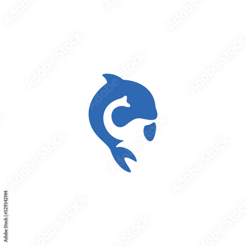 illustration of a dolphin in it there is an elephant. elephant and dolphin combination vector logo