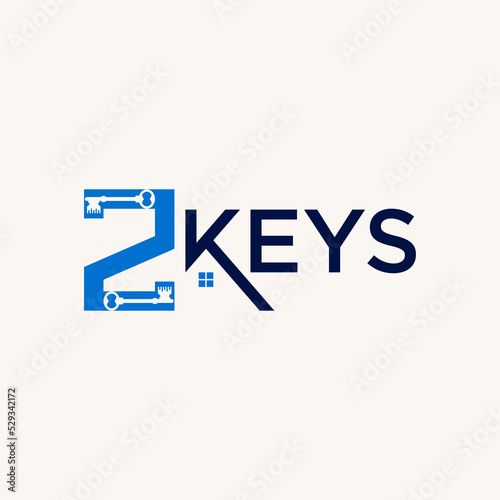 Simple and unique letter or word 2 KEYS font with roof house image graphic icon logo design abstract concept vector stock. Can be used as symbol related to typography or property