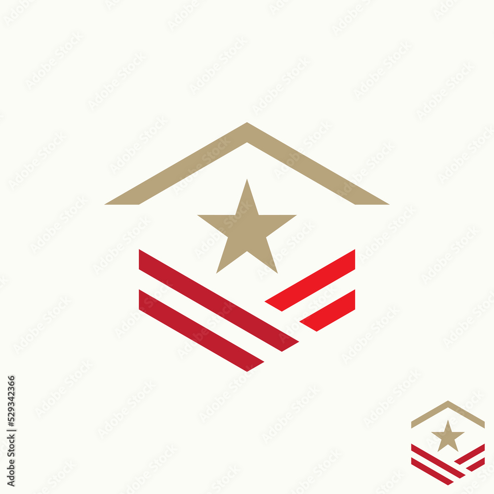 Simple and unique army veteran sign with roof house image graphic icon logo design abstract concept vector stock. Can be used as symbol related to property or pension Simple and unique army veteran sign with roof house image graphic icon logo design abstract concept vector stock. Can be used as symbol related to property or pension
