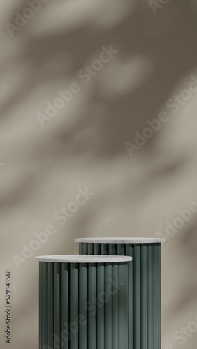 3d rendering template mockup granite texture podium in square with green color background 