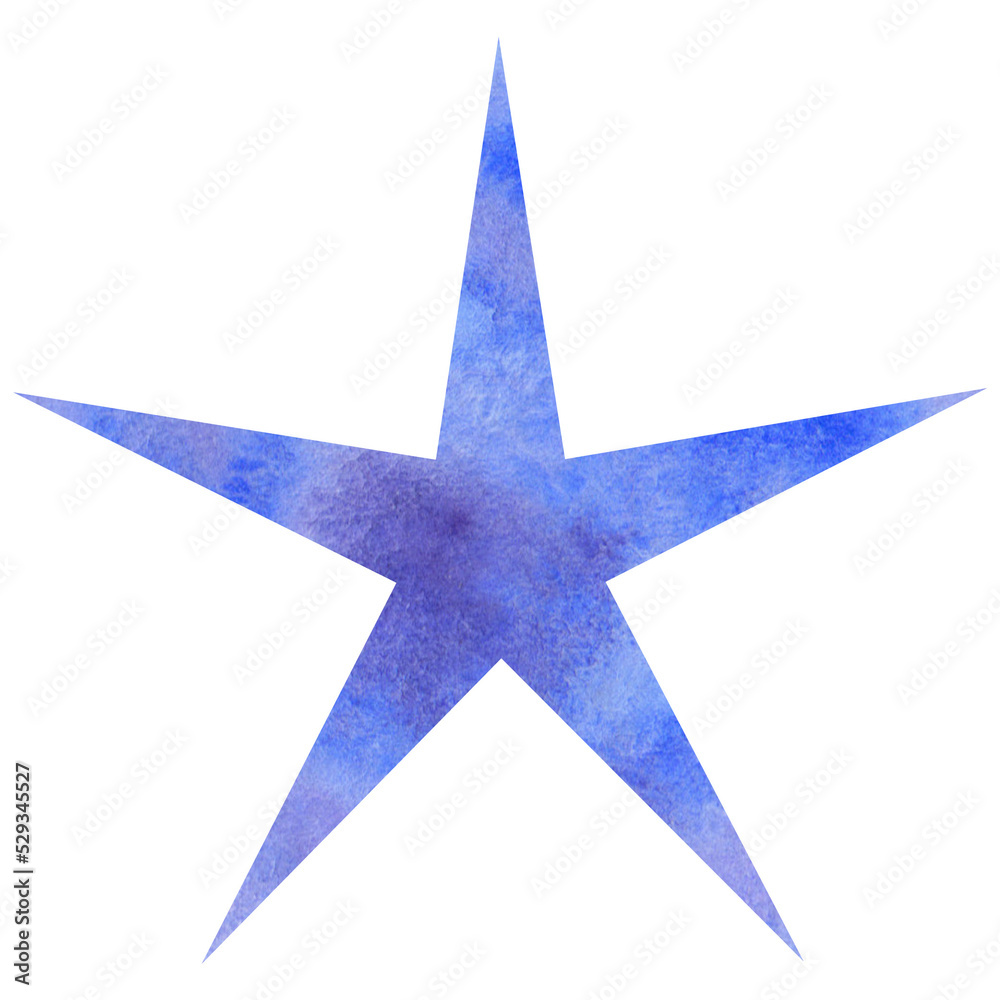 Blue watercolor star. Celestial element, space, sky. Transparent PNG Clipart