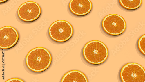 Slices of orange citrus fruit background 3D illustration