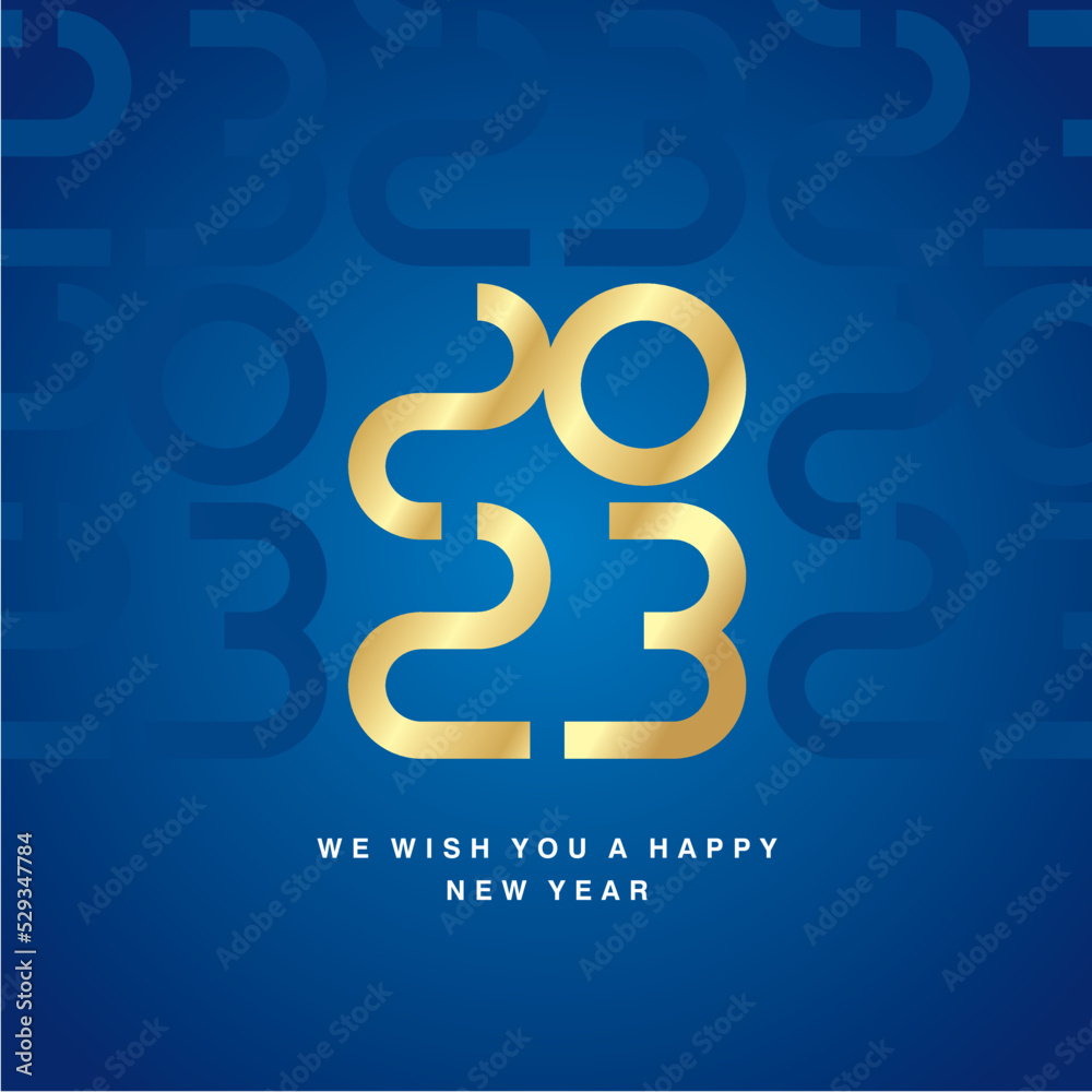 Obraz premium Happy New Year 2023 gold white cyberspace high tech year 2023 typography mystic ornament abstract pattern blue background