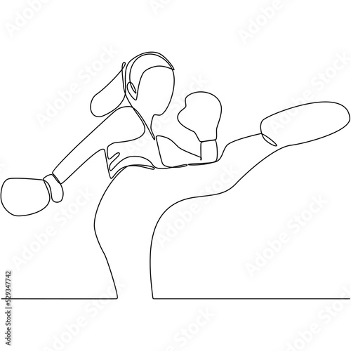 continuous line drawing of woman doing kick boxing