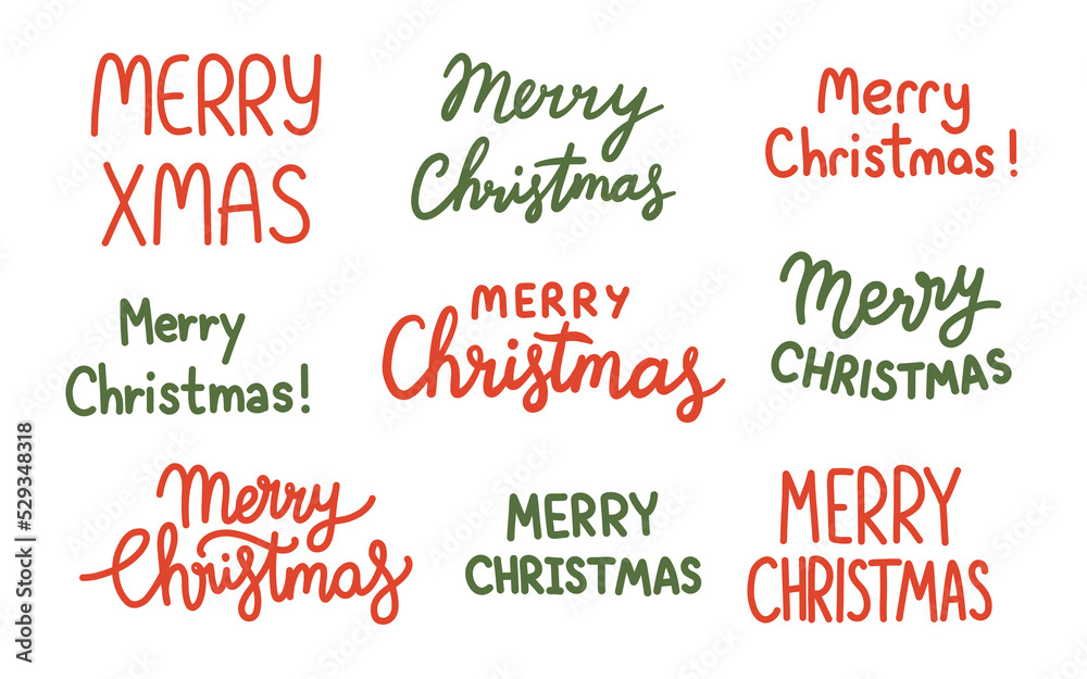 Merry Christmas lettering set red and green vector Merry Christmas lettering set red and green vector