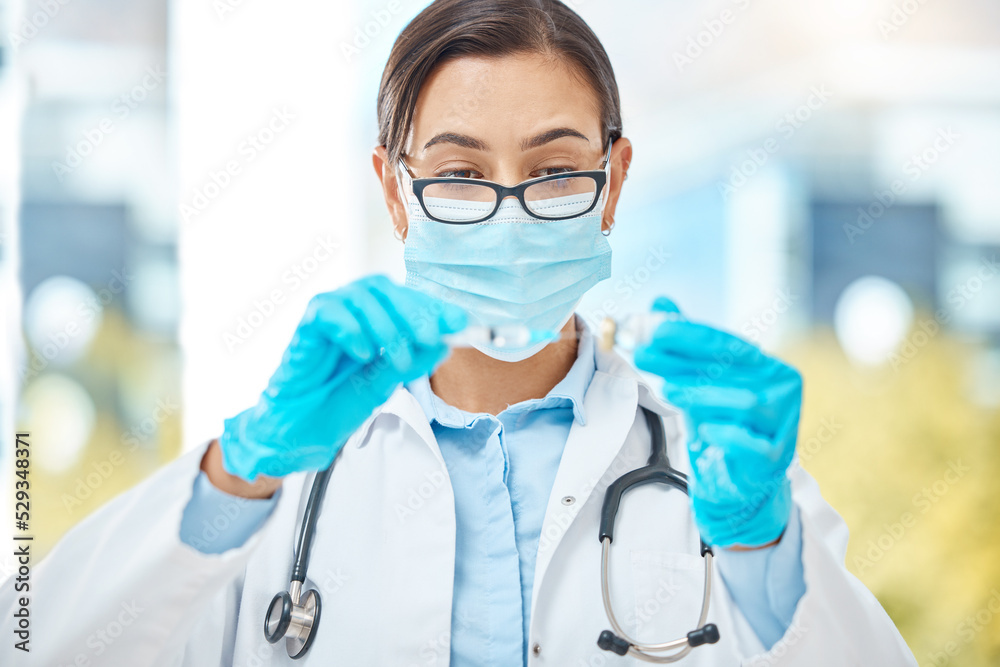 Healthcare, covid and vaccine by woman doctor prepare injection for cancer or corona cure at hospital. Research, science and innovation by health expert leading medical experiment, sickness treatment Healthcare, covid and vaccine by woman doctor prepare injection for cancer or corona cure at hospital. Research, science and innovation by health expert leading medical experiment, sickness treatment