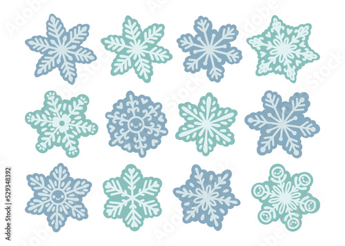 Blue snowflakes set isolated on white vector