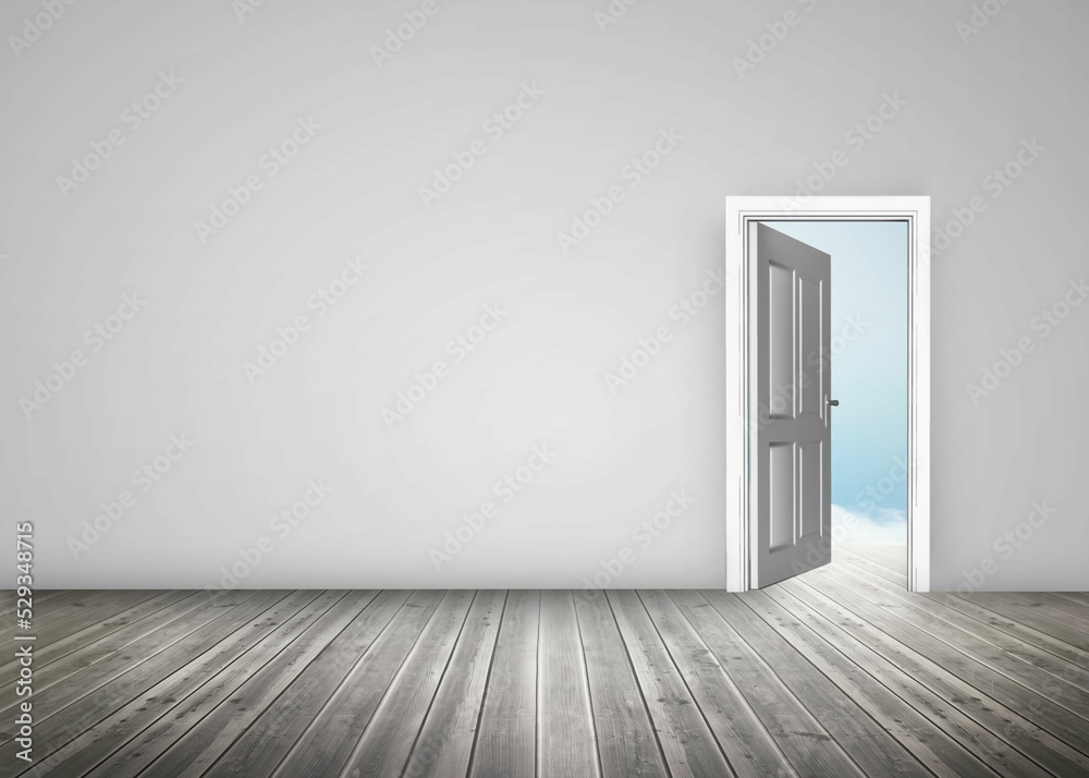 Fototapeta premium Open door on white wall