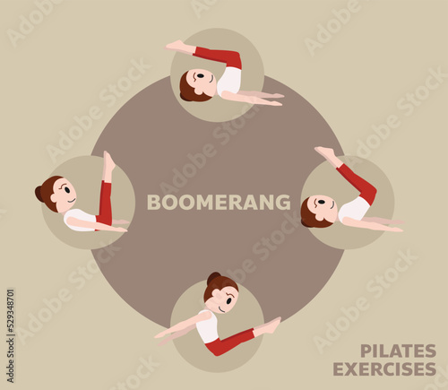 Pilates Moves Exercises Boomerang Cute Cartoon Vector Illustration
