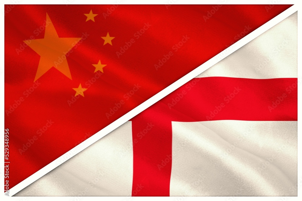 Fototapeta premium close-up of Chinese and English flags 