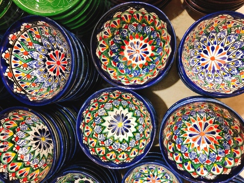  Uzbekistan  Colorfully painted ceramic plates  Bukhara 