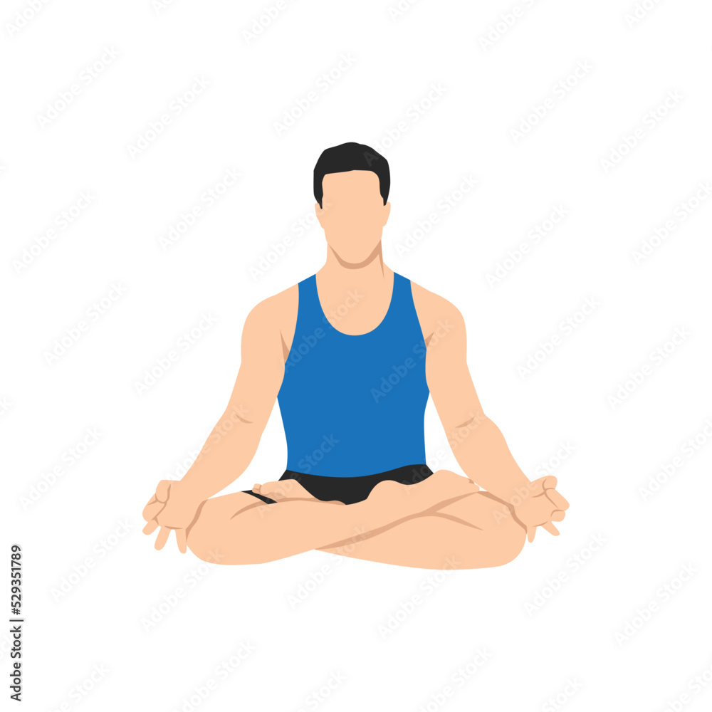 Man doing Lotus pose. The concept of Healthy lifestyle. icon for yoga center. Stretching posture. Relaxing and calm Lotus posture. Flat vector illustration isolated on white background