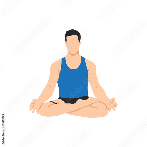 Man doing Lotus pose. The concept of Healthy lifestyle. icon for yoga center. Stretching posture. Relaxing and calm Lotus posture. Flat vector illustration isolated on white background