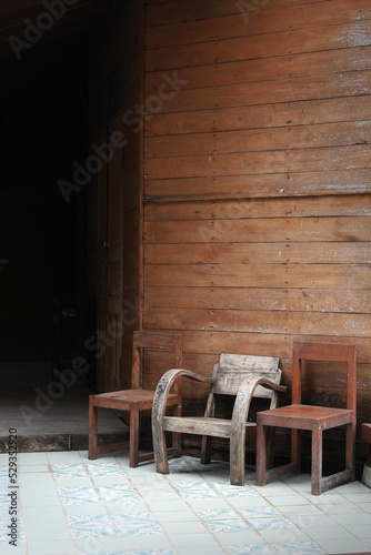 Lanna Chairs with Thai style House in Chiangmai, Thailand.