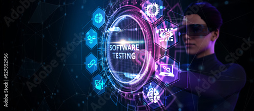 Inscription SOFTWARE TESTING on the virtual display. Business, modern technology, internet and networking concept.