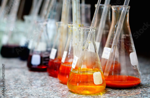 Colour and pigment solvent base test in the textile laboratory.