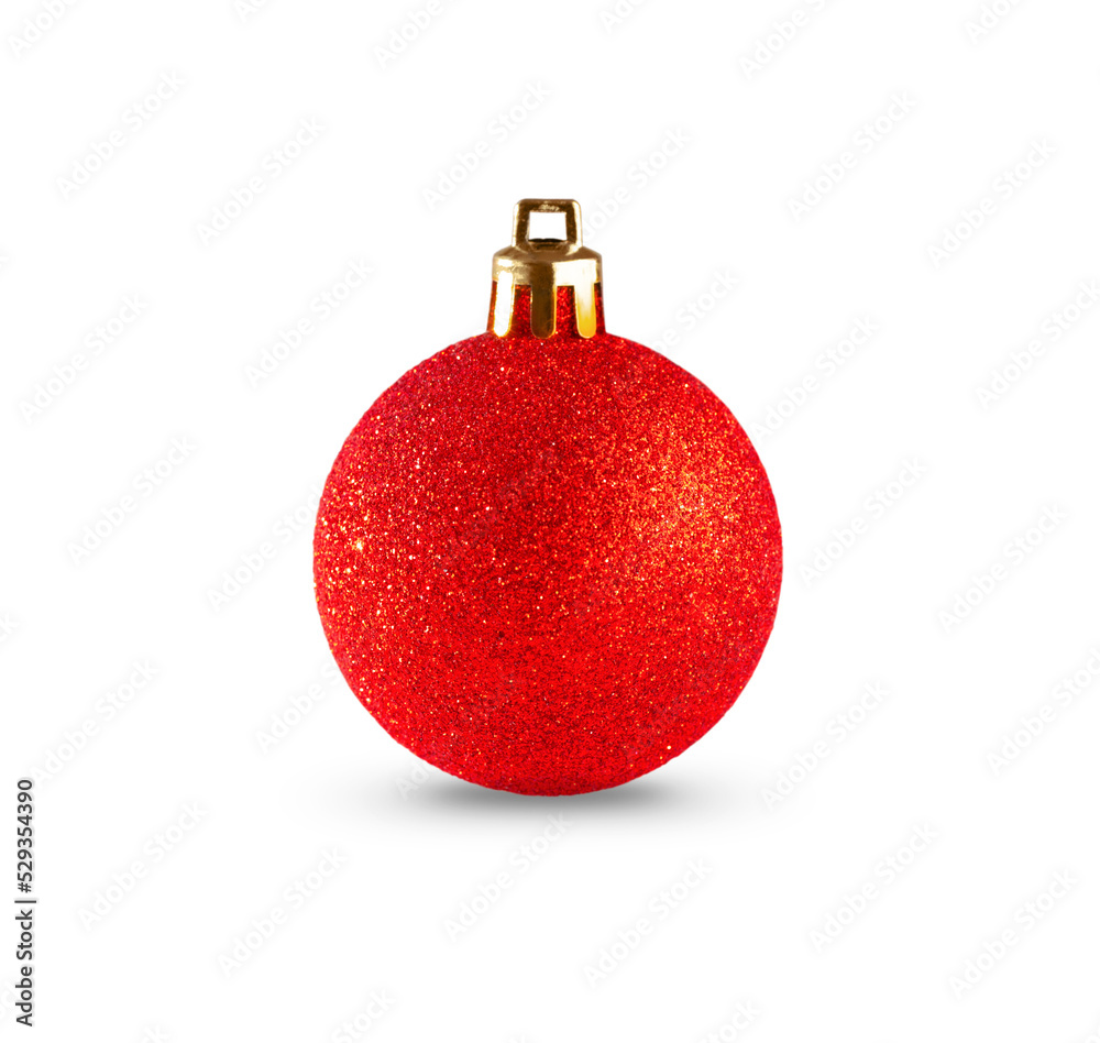 Red glitters Christmas tree decoration isolated on white background for graphic materials Red glitters Christmas tree decoration isolated on white background for graphic materials