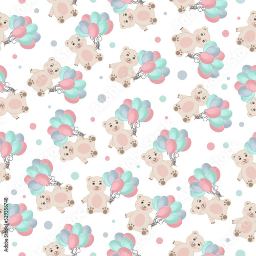 Pattern with teddy bear and balloons