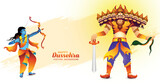 Illustration of lord rama killing ravana with ten heads in happy dussehra celebration background