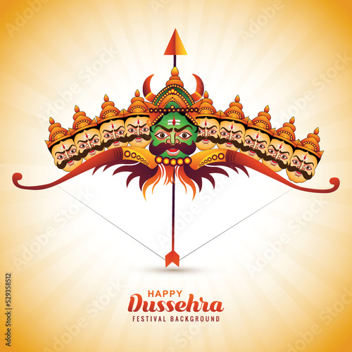 Illustration of bow and arrow of rama in happy dussehra card festival background