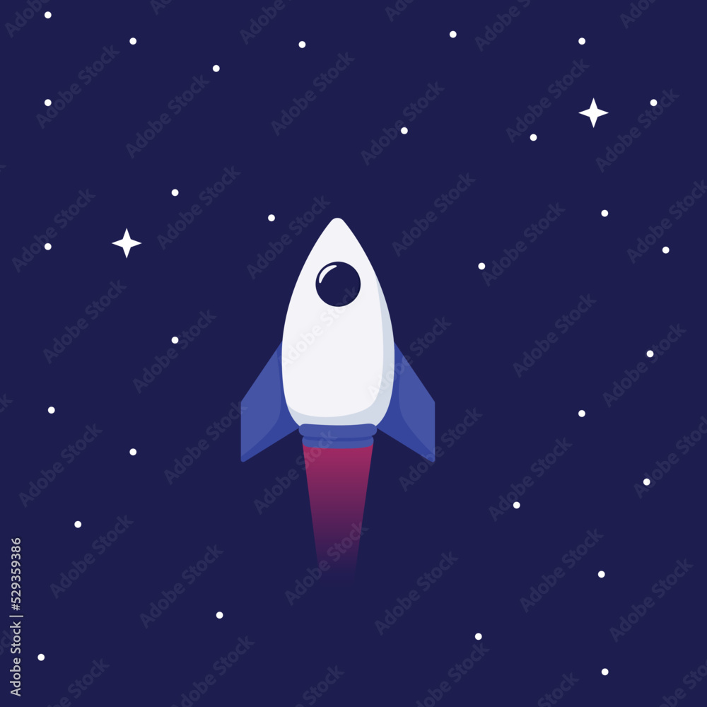 vector illustration of cute space rocket traveling through dark space vector illustration of cute space rocket traveling through dark space