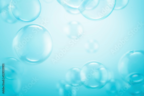Abstract Beautiful Transparent Blue Soap Bubbles Background. Soap Sud Bubbles Water. 