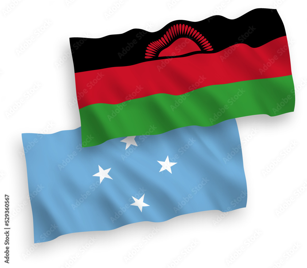 Flags of Federated States of Micronesia and Malawi on a white background Flags of Federated States of Micronesia and Malawi on a white background