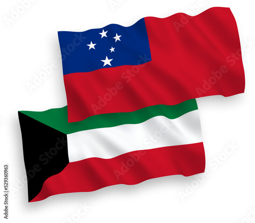 Flags of Independent State of Samoa and Kuwait on a white background