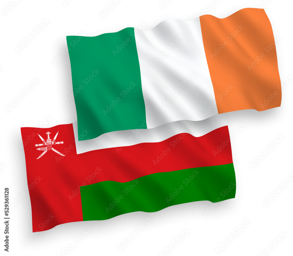 Flags of Ireland and Sultanate of Oman on a white background