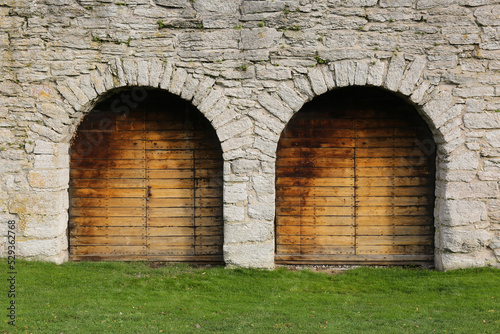 Beautiful old doors in the Visby City Wall at Almedalen, Gotland Sweden.