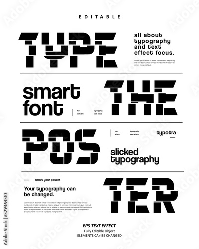 Editable Text Effect Vector of Black Slicked Cut Type Typography for Poster Printing, brochure, book, banner