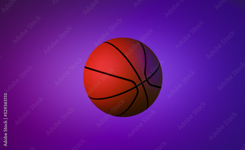 3D rendering, Basketball mock up with neon lighting, purple color background.