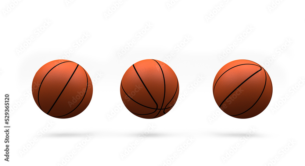 3D rendering, Close up basketball with different side, sport equipment collection mock up design, isolated on white background.