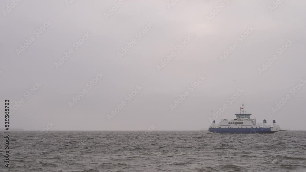 Nordic Ferry Boat Cruising In The Ocean On A Cloudy Day. - wide Nordic Ferry Boat Cruising In The Ocean On A Cloudy Day. - wide
