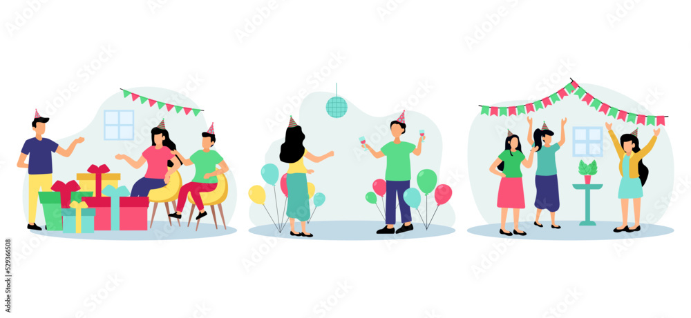 Birthday Party with Friends Scene Flat Bundle Design Birthday Party with Friends Scene Flat Bundle Design