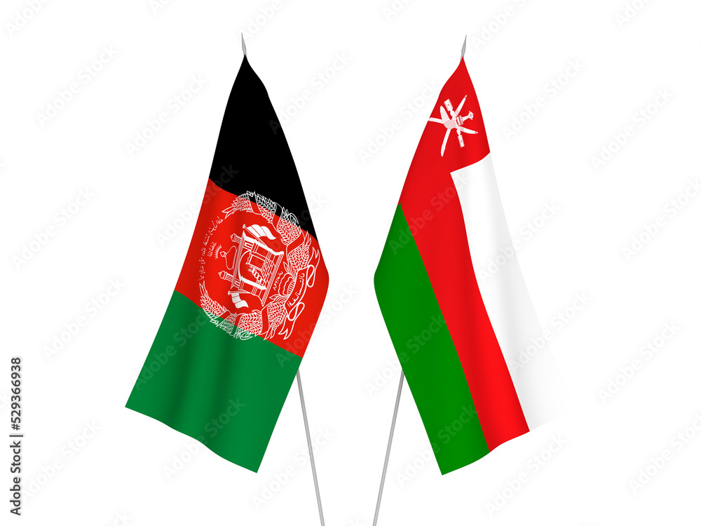 Sultanate of Oman and Islamic Republic of Afghanistan flags Sultanate of Oman and Islamic Republic of Afghanistan flags