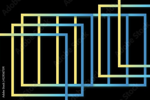 Black abstract background with yellow and blue square elements