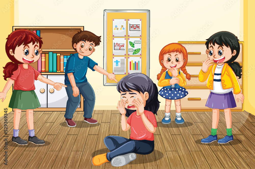 School bullying with student cartoon characters School bullying with student cartoon characters
