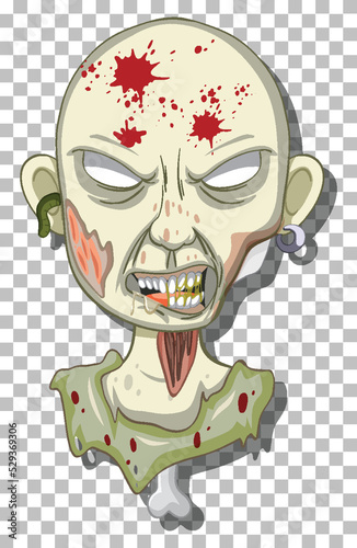 Creepy zombie head on grid background