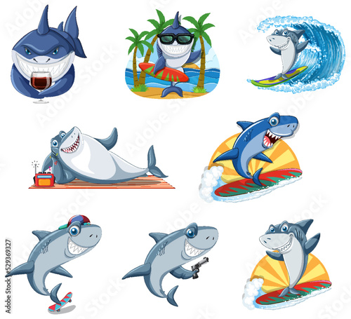 Different sharks in summer beach