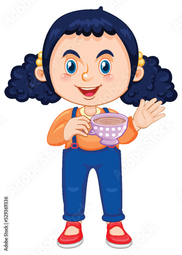 Set of girl holding a tea cup