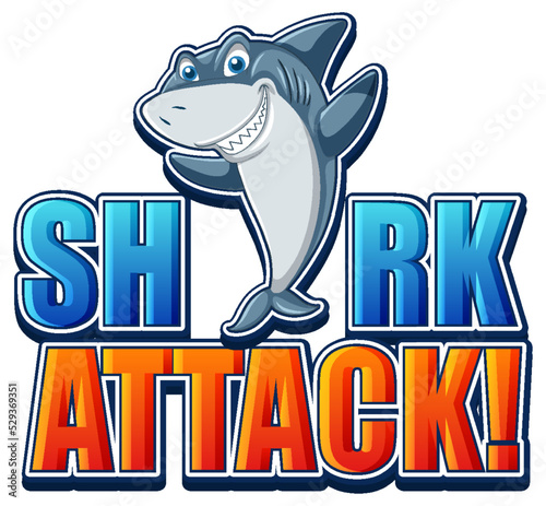 Shark attack icon with shark cartoon character